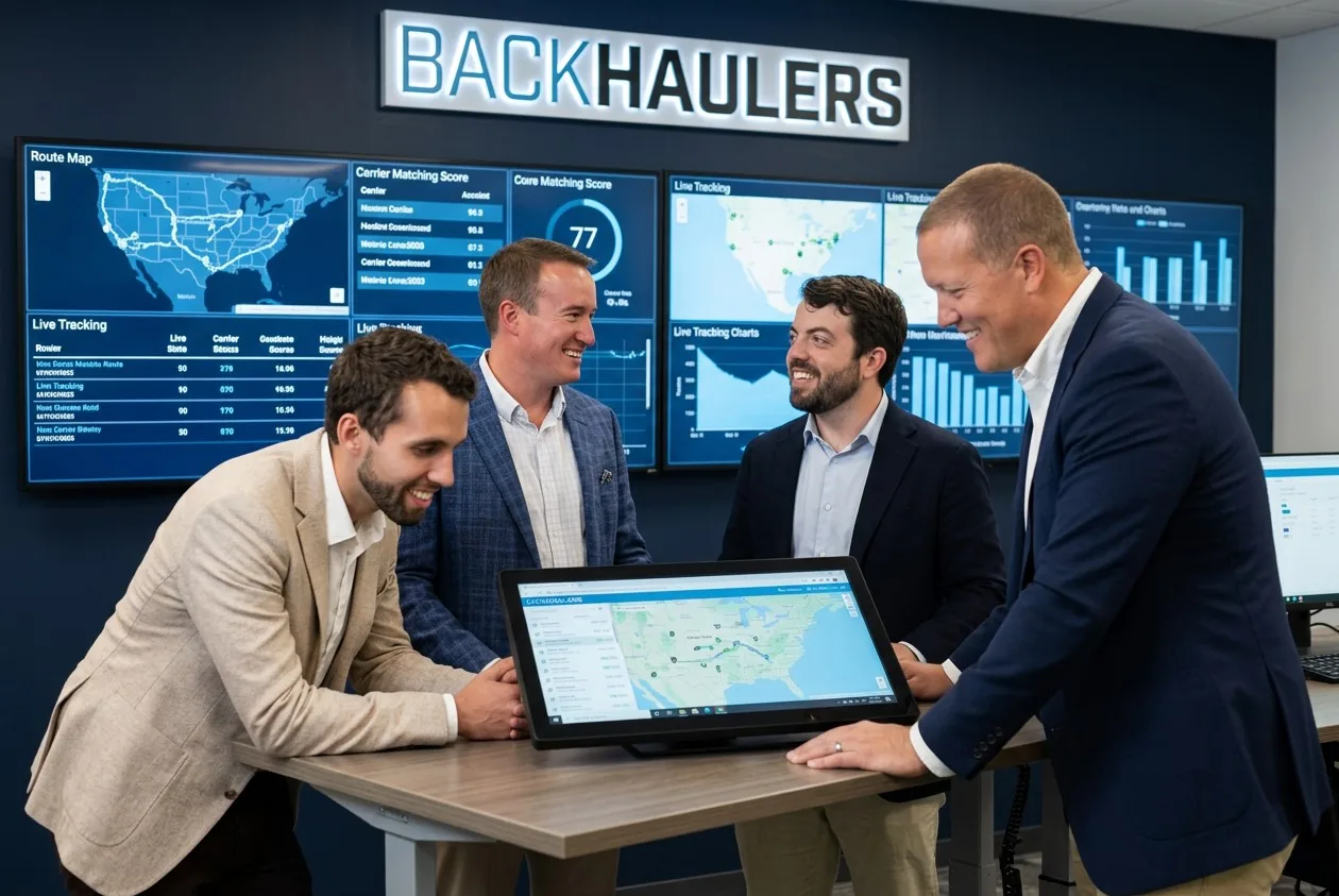 Backhaulers leadership reviewing live load data together at the Baltimore operations floor